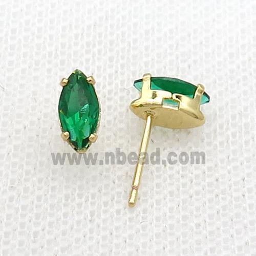 Copper Stud Earring Pave Green Crystal Eye Gold Plated