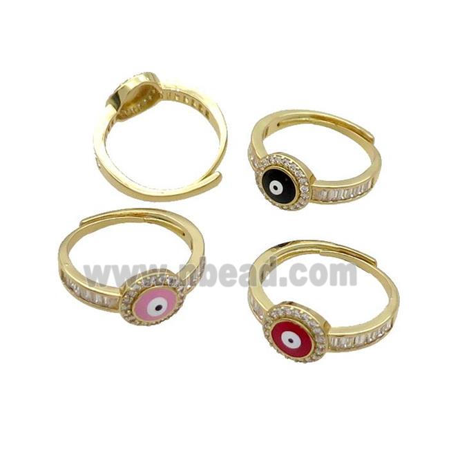 Copper Ring Pave Zircon Enamel Evil Eye Adjustable Gold Plated Mixed
