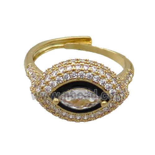 Copper Ring Pave Zircon Black Enamel Eye Adjustable Gold Plated