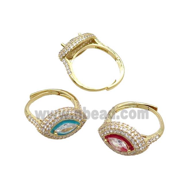 Copper Ring Pave Zircon Enamel Eye Adjustable Gold Plated Mixed