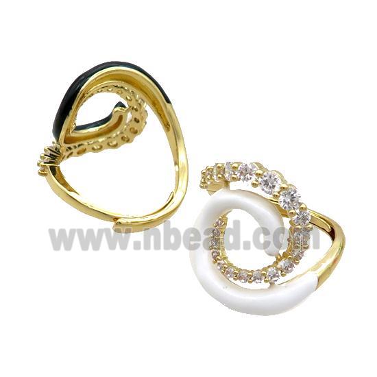 Copper Ring Pave Zircon White Enamel Adjustable Gold Plated