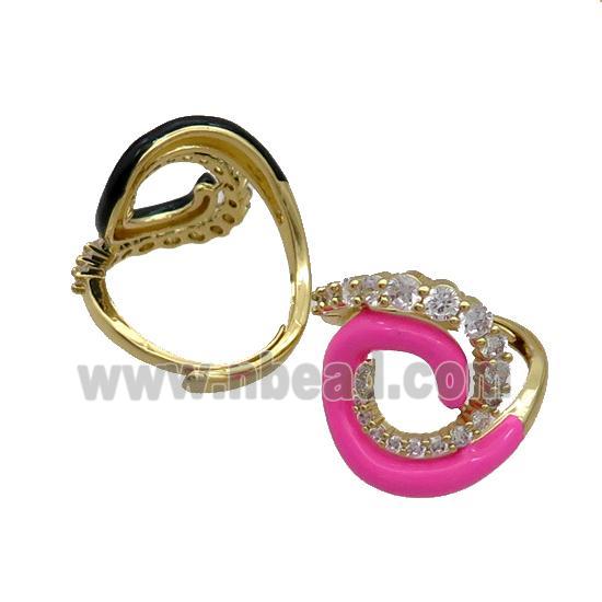 Copper Ring Pave Zircon Hotpink Enamel Adjustable Gold Plated