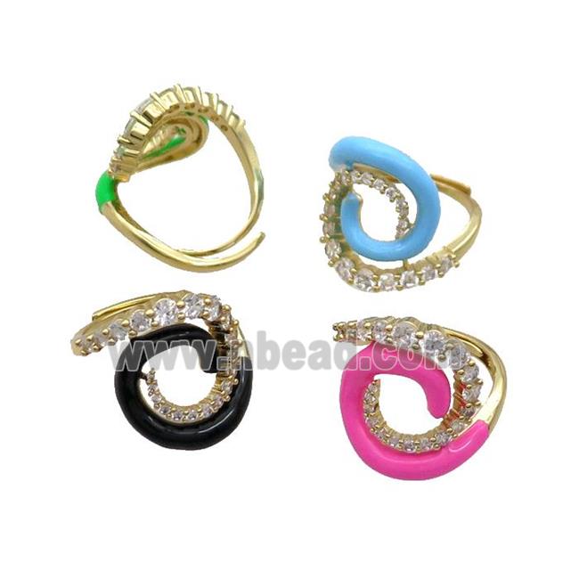Copper Ring Pave Zircon Enamel Adjustable Gold Plated Mixed