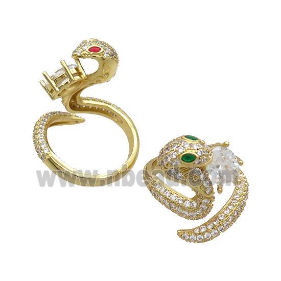 Copper Ring Pave Zircon Snake Adjustable Gold Plated