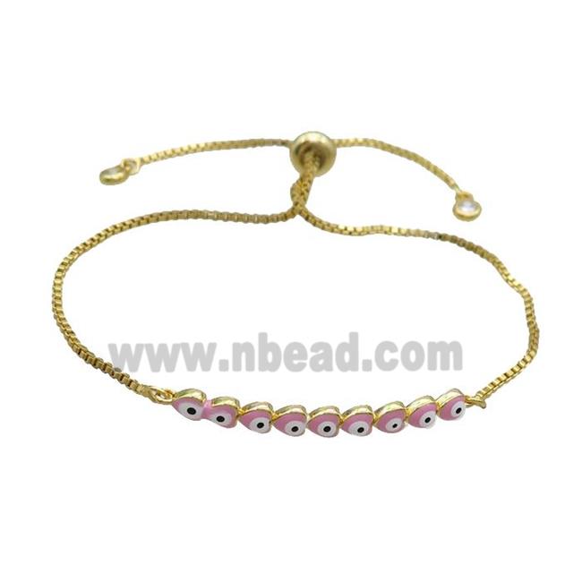 Copper Bracelet Pink Enamel Evil Eye Heart Adjustable Gold Plated