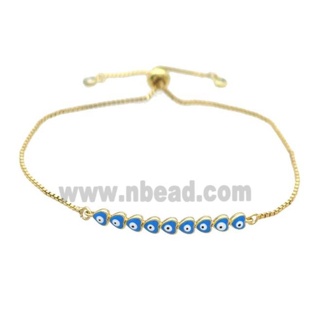 Copper Bracelet Blue Enamel Evil Eye Heart Adjustable Gold Plated