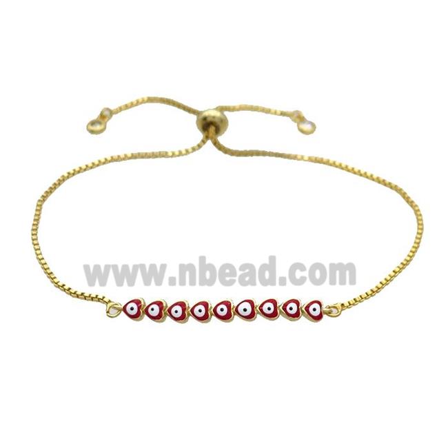 Copper Bracelet Red Enamel Evil Eye Heart Adjustable Gold Plated
