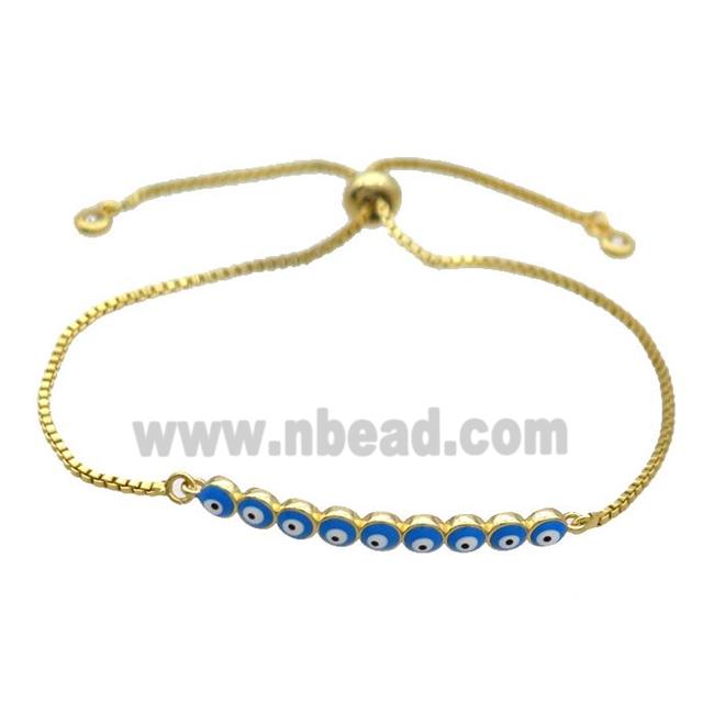 Copper Bracelet Blue Enamel Evil Eye Adjustable Gold Plated