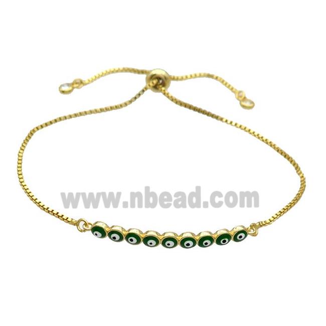 Copper Bracelet Green Enamel Evil Eye Adjustable Gold Plated