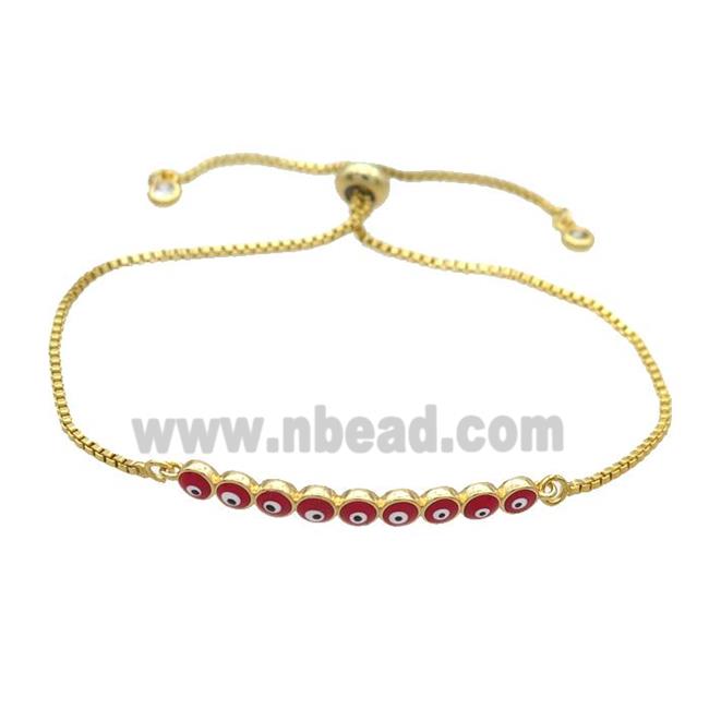 Copper Bracelet Red Enamel Evil Eye Adjustable Gold Plated
