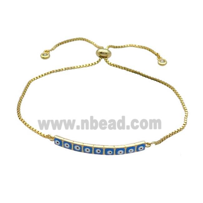 Copper Bracelet Blue Enamel Evil Eye Adjustable Gold Plated