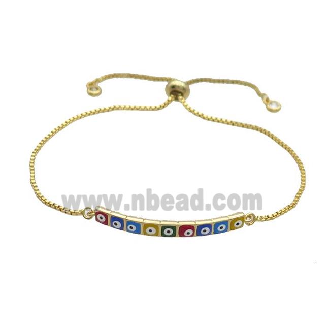 Copper Bracelet Multicolor Enamel Evil Eye Adjustable Gold Plated