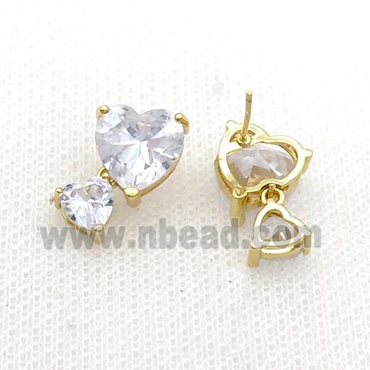 Copper Stuc Earring Pave Clear Crystal Glass Gold Plated