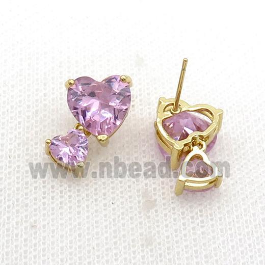 Copper Stuc Earring Pave Pink Crystal Glass Gold Plated