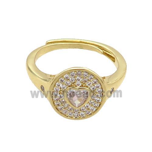 Copper Ring Pave Zircon Circle Heart Adjustable Gold Plated