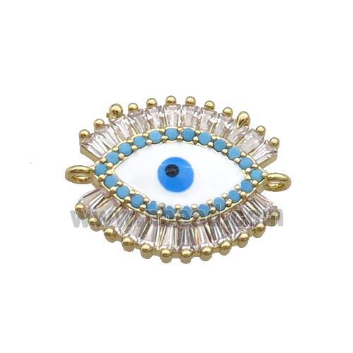 Copper Evil Eye Connector Pave Zircon White Enamel Gold Plated