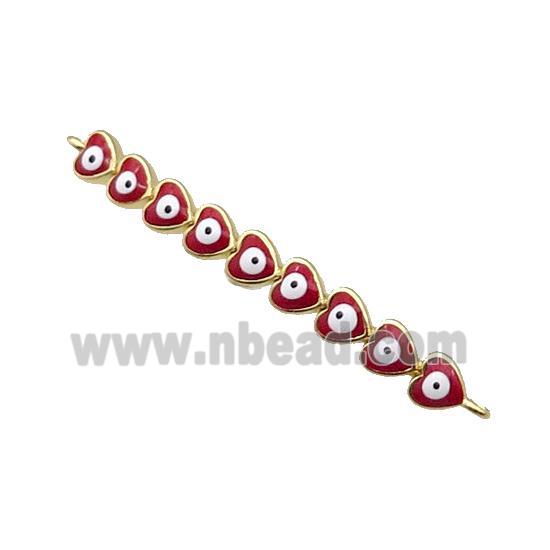 Copper Heart Link Connector Red Enamel Evil Eye Stick Gold Plated