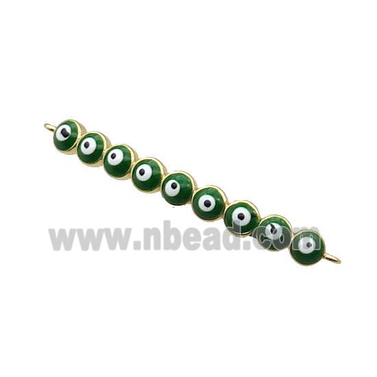 Copper Circle Link Connector Green Enamel Evil Eye Stick Gold Plated