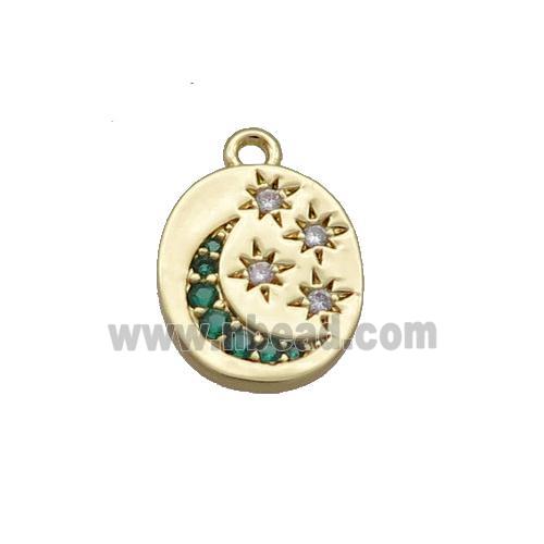 Copper Moon Star Pendant Pave Zircon Oval Gold Plated
