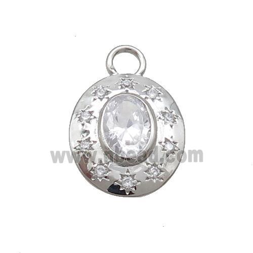 Copper Oval Pendant Pave Zircon Clear Crystal Glass Platinum Plated