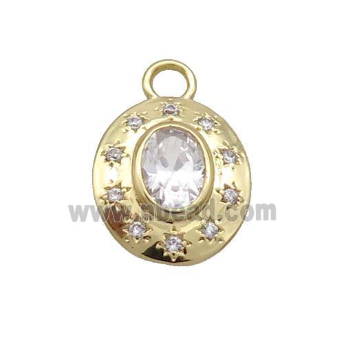 Copper Oval Pendant Pave Zircon Clear Crystal Glass Gold Plated