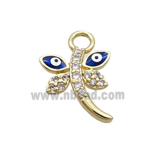 Copper Dragonfly Pendant Pave Zircon Evil Eye Gold Plated
