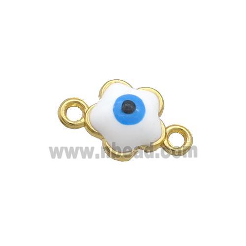 Copper Flower Evil Eye Connector White Enamel Gold Plated