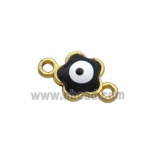 Copper Flower Evil Eye Connector Black Enamel Gold Plated
