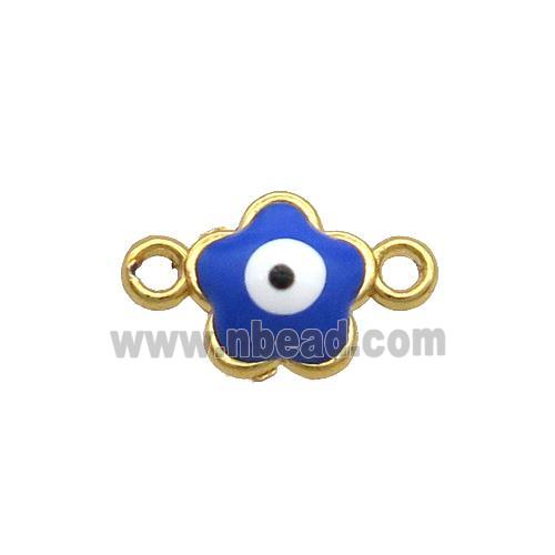 Copper Flower Evil Eye Connector Blue Enamel Gold Plated