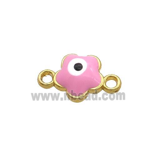 Copper Flower Evil Eye Connector Pink Enamel Gold Plated
