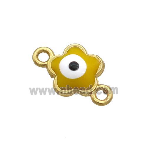 Copper Flower Evil Eye Connector Yellow Enamel Gold Plated