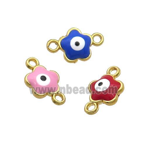 Copper Flower Evil Eye Connector Enamel Gold Plated Mixed