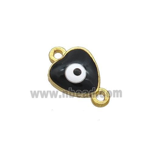 Copper Heart Evil Eye Connector Black Enamel Gold Plated