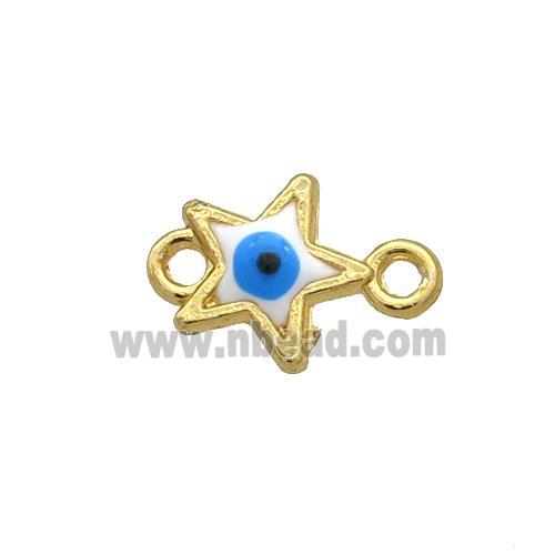 Copper Star Evil Eye Connector White Enamel Gold Plated