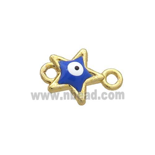 Copper Star Evil Eye Connector Blue Enamel Gold Plated