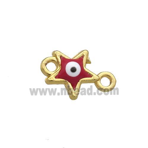 Copper Star Evil Eye Connector Red Enamel Gold Plated