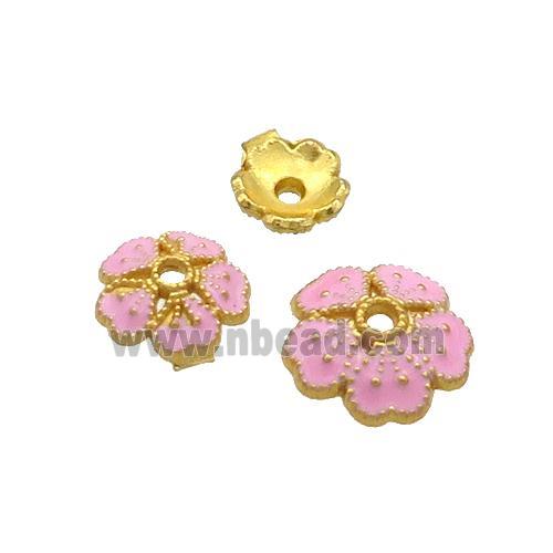 Copper Beadcaps Pink Enamel Gold Plated