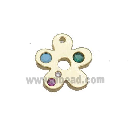 Copper Flower Spacer Beads Pave Zircon Gold Plated