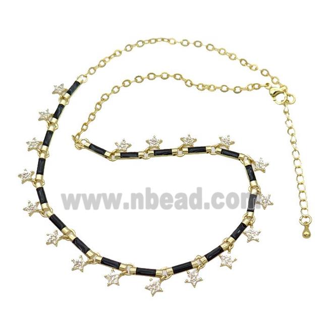 Copper Necklace Pave Zircon Black Enamel Gold Plated