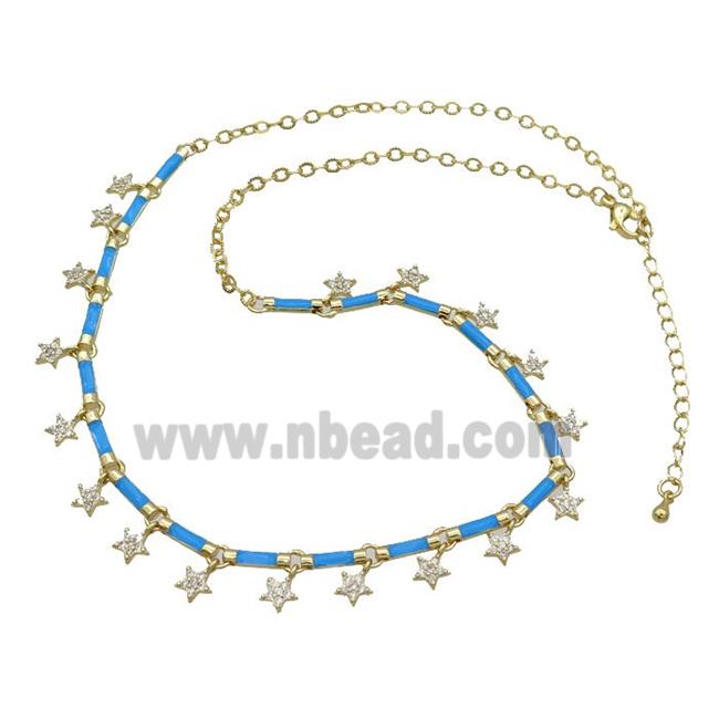 Copper Necklace Pave Zircon Teal Enamel Gold Plated