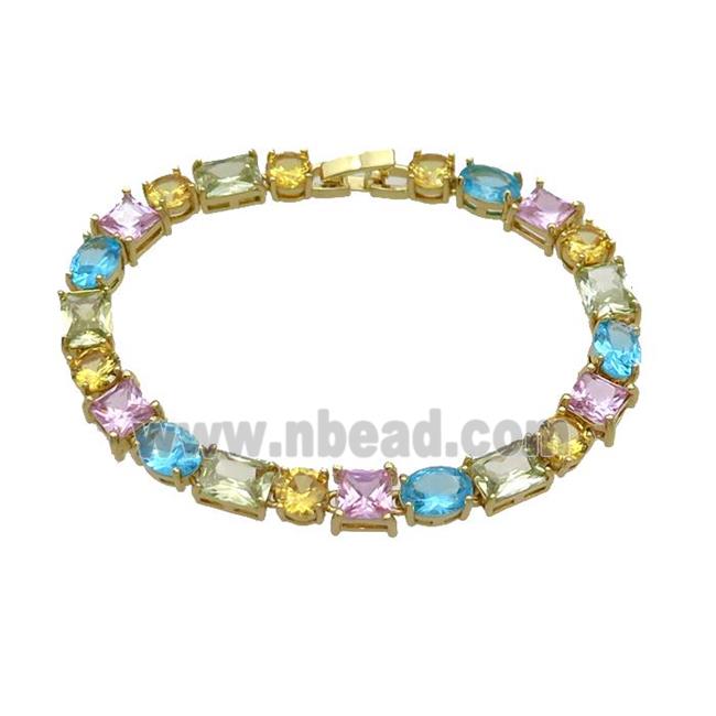 Copper Bracelet Pave Crystal Glass Multicolor Gold Plated