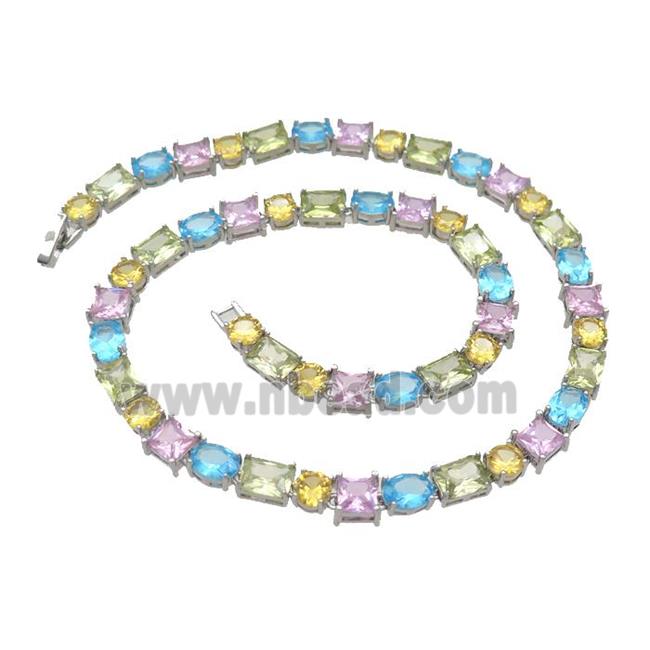 Copper Necklace Pave Crystal Glass Multicolor Platinum Plated