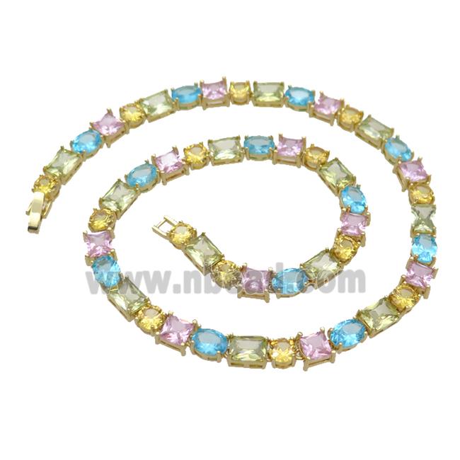 Copper Necklace Pave Crystal Glass Multicolor Gold Plated