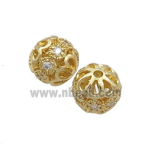 Round Copper Beads Pave Zircon Gold Plated