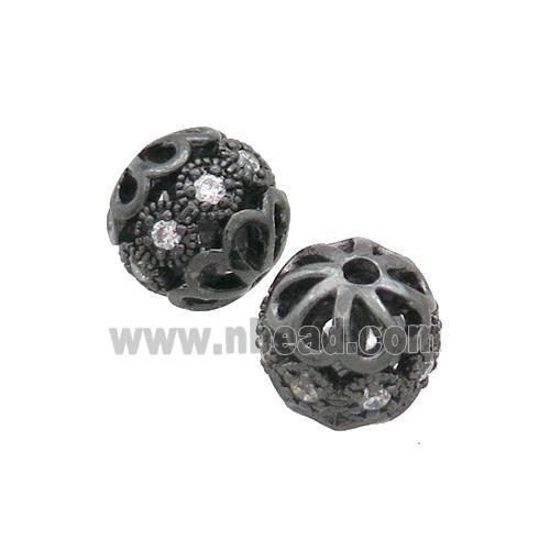 Round Copper Beads Pave Zircon Black Plated