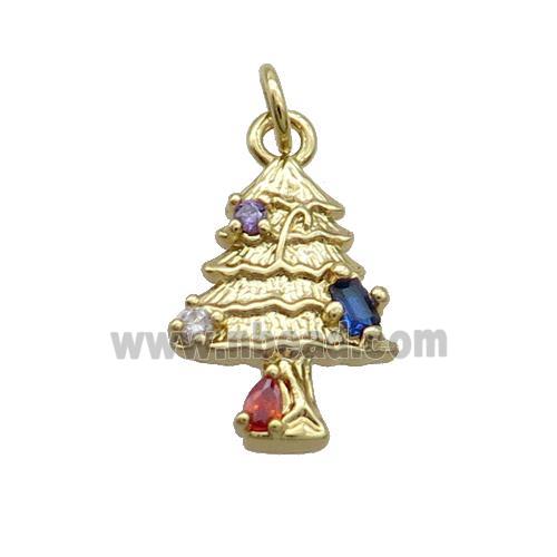 Copper Christmas Tree Pendant Pave Zircon Gold Plated
