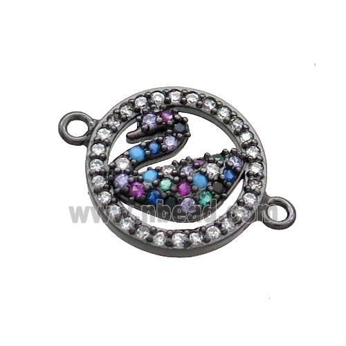 Copper Swan Connector Pave Zircon Circle Black Plated