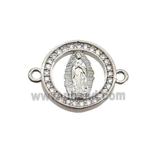 Copper Circle Connector Pave Zircon Virgin Mary Platinum Plated