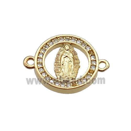 Copper Circle Connector Pave Zircon Virgin Mary Religious Gold Plated