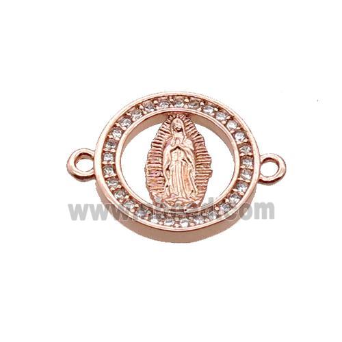 Copper Circle Connector Pave Zircon Virgin Mary Rose Gold